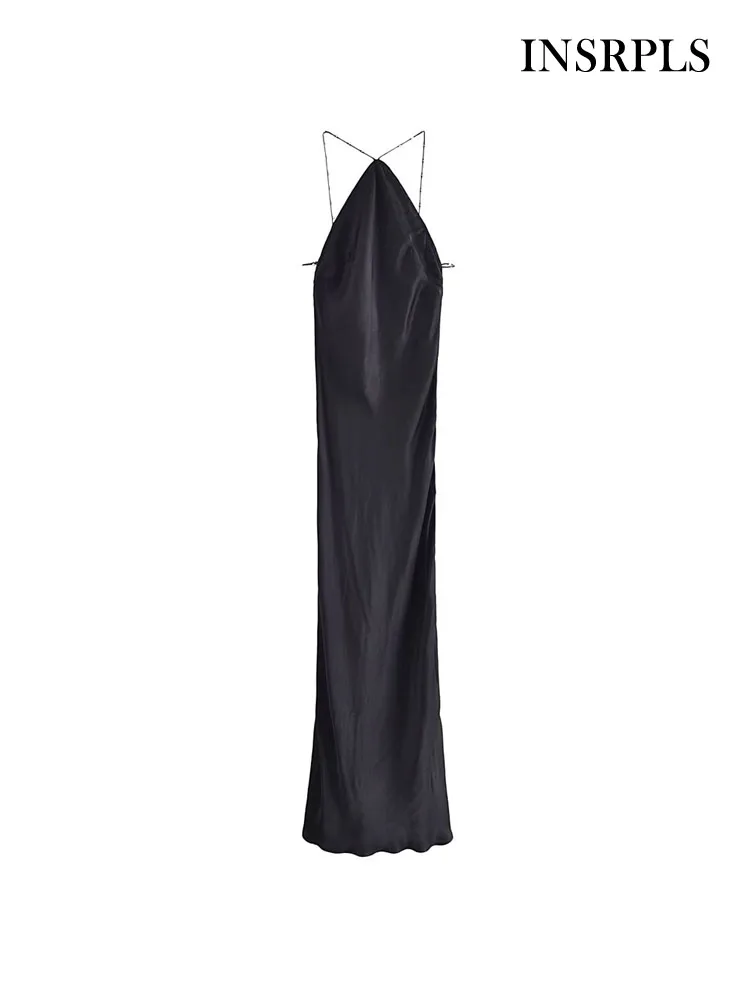 INSRPLS Women Fashion With Bead Halterneck Satin Midi Dress Sexy Backless Zipper Thin Straps Female Dresses Vestidos Mujer 
INSRPLS Women Fashion With Bead Halterneck Satin Midi Dress Sexy Backless Zipper Thin Straps Female Dresses Vestidos Mujer