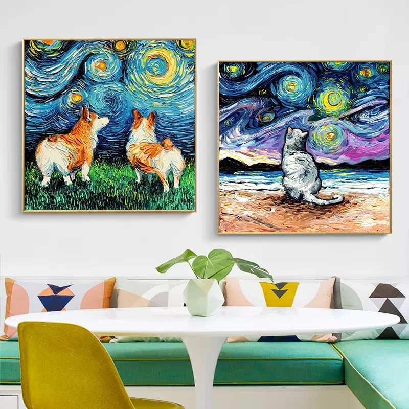 

Картина маслом по номерам «сделай сам», Картина Ван Гога с изображением известного кота, собаки, Эйфелевой башни, животные, ручная роспись, настенная гостиная, домашний декор, подарок