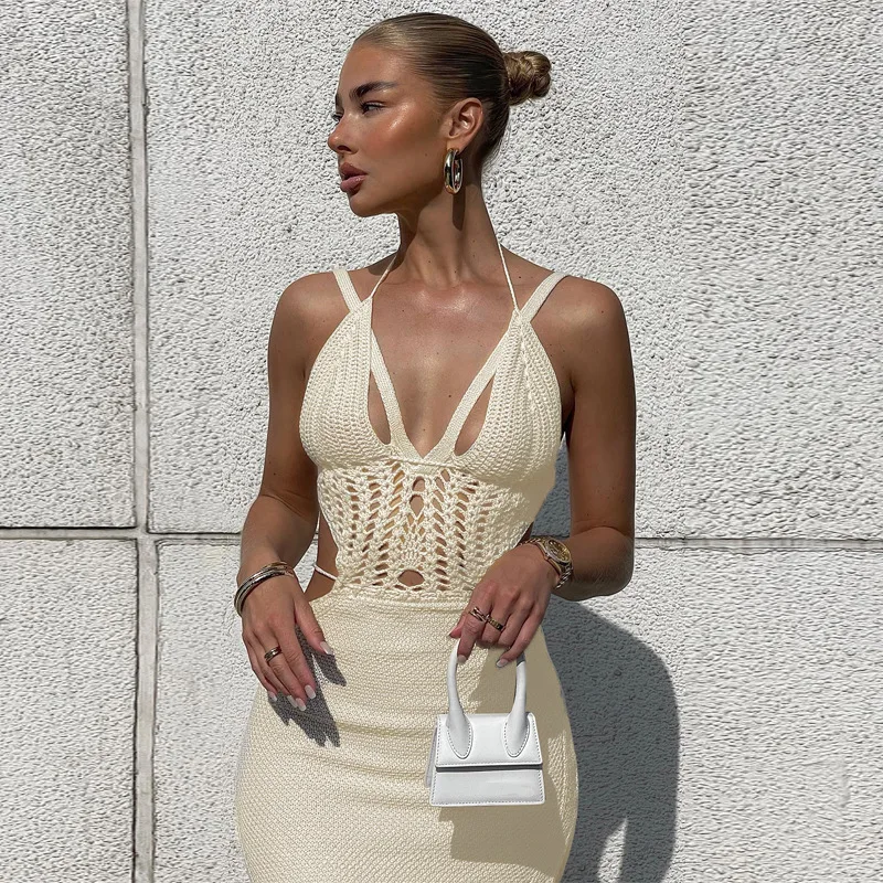 Cut Out Knitted Bodycon Dress Women Halter Neck Summer Backless Beach Dresses Party Bandage Sleeveless Midi Elegant Outfit
Cut Out Knitted Bodycon Dress Women Halter Neck Summer Backless Beach Dresses Party Bandage Sleeveless Midi Elegant Outfit