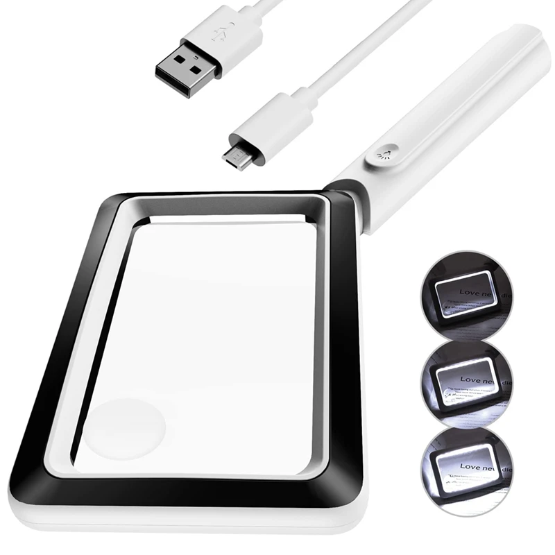 4X Rechargeable Magnifying Glass With Light 20Leds, Handheld Rectangular Page Lighted Magnifier, 3 Brightness Modes
4X Rechargeable Magnifying Glass With Light 20Leds, Handheld Rectangular Page Lighted Magnifier, 3 Brightness Modes