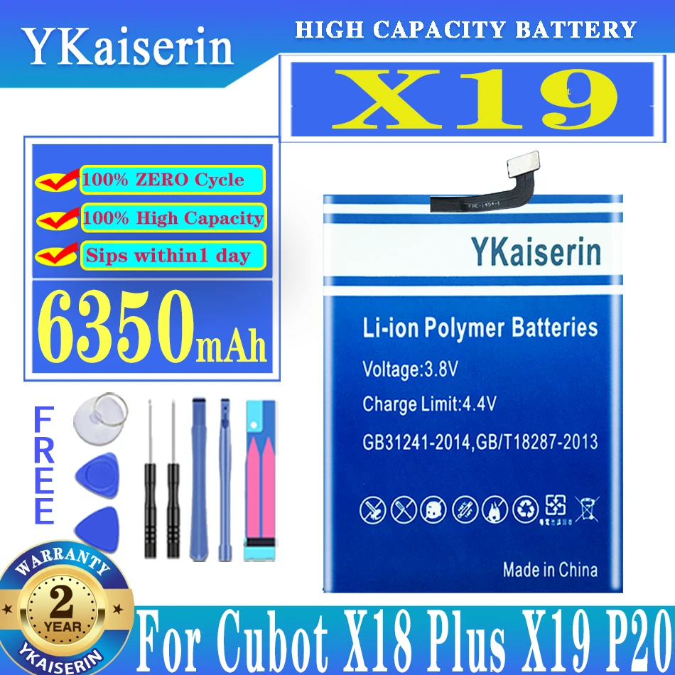 

YKaiserin X 19 6350mAh Battery For Cubot X18 Plus X18Plus X19 P20 P 20 Replacement Battery Batteria + Free Tools