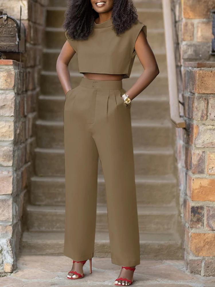 VONDA Summer Sleeveless Crop Tops With High Waist Straight Pants Women Set Elegant Solid Color 2PCS Pants Suits Tank Tops 2022
VONDA Summer Sleeveless Crop Tops With High Waist Straight Pants Women Set Elegant Solid Color 2PCS Pants Suits Tank Tops 2022