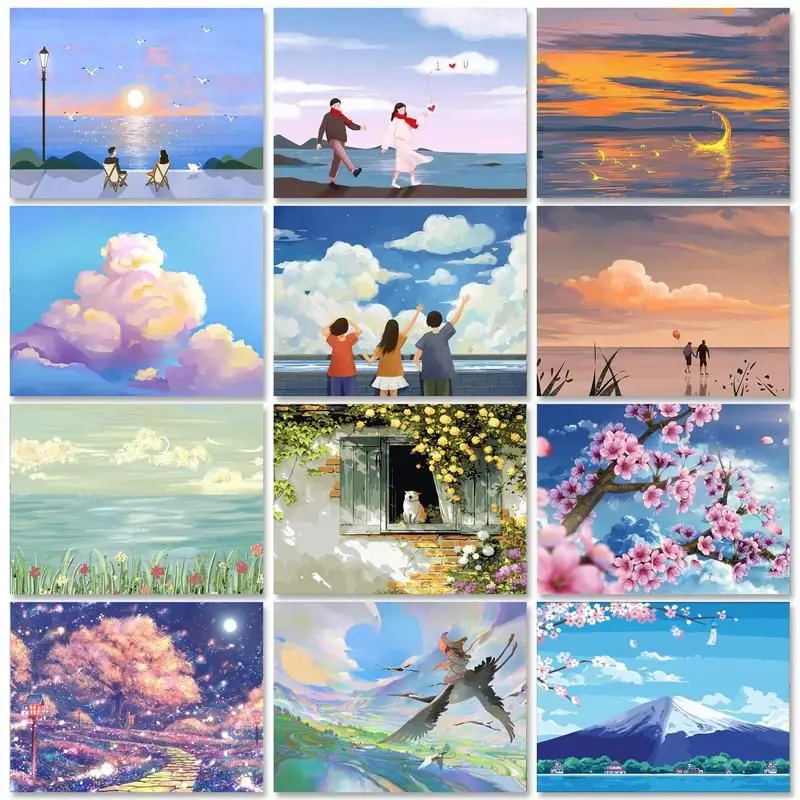 

RUOPOTY Diy Frame Painting By Numbers 40x50cm Kits Sunset Landscape Drawing On Numbers For Adults Kill Time Diy Gift