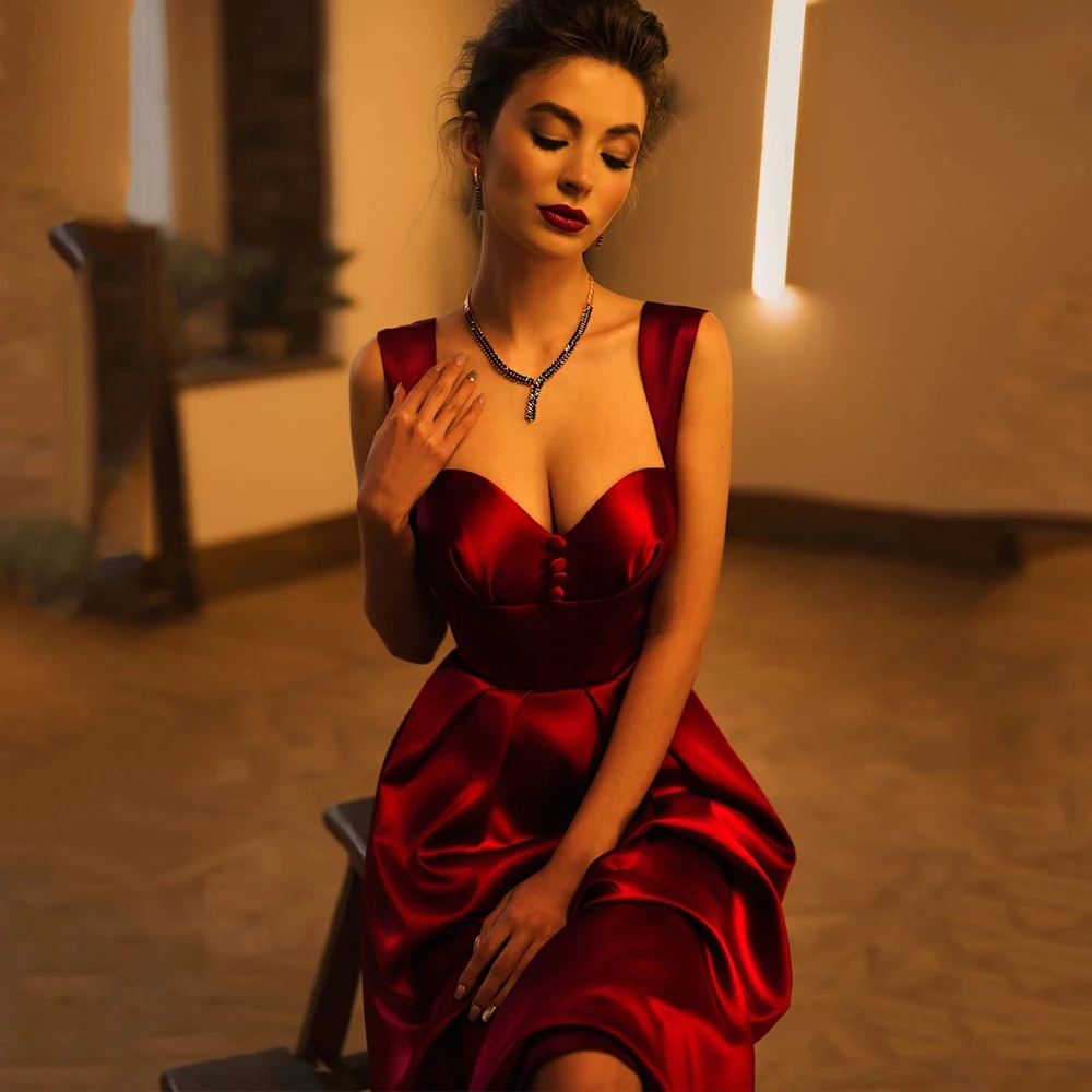 vintage Sweetheart Satin Button Evening Dresses Women 2022 Tea Length Draped Prom Party Gown Sleeveless Red Women Dresses
vintage Sweetheart Satin Button Evening Dresses Women 2022 Tea Length Draped Prom Party Gown Sleeveless Red Women Dresses