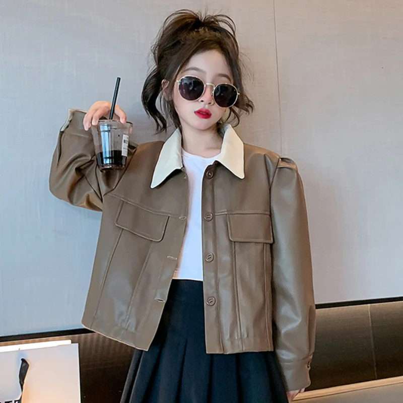 Teens Girls Pu Leather Jacket Autumn New Fashion Cool Children Outerwear Casual Loose Black Khaki Warm Kids Coats 12 13 14 Years
Teens Girls Pu Leather Jacket Autumn New Fashion Cool Children Outerwear Casual Loose Black Khaki Warm Kids Coats 12 13 14 Years