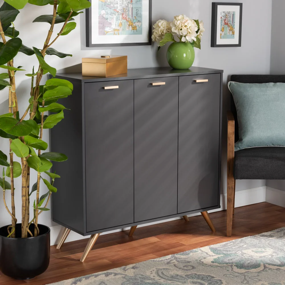 Kelson Modern and Contemporary Dark Grey and Gold Finished Wood 3-Door Shoe Cabinet,13.40 X 37.10 X 38.10 Inches
Kelson Modern and Contemporary Dark Grey and Gold Finished Wood 3-Door Shoe Cabinet,13.40 X 37.10 X 38.10 Inches