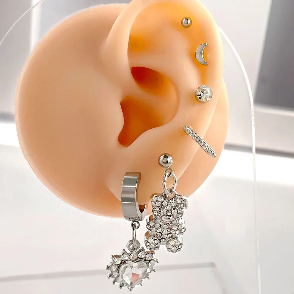 6Pcs Fashion Silver Color Crystal Bear Drop Earrings Set For Women Bling Heart Rhinestone Stainless Steel Circle Earring Jewelry
6Pcs Fashion Silver Color Crystal Bear Drop Earrings Set For Women Bling Heart Rhinestone Stainless Steel Circle Earring Jewelry