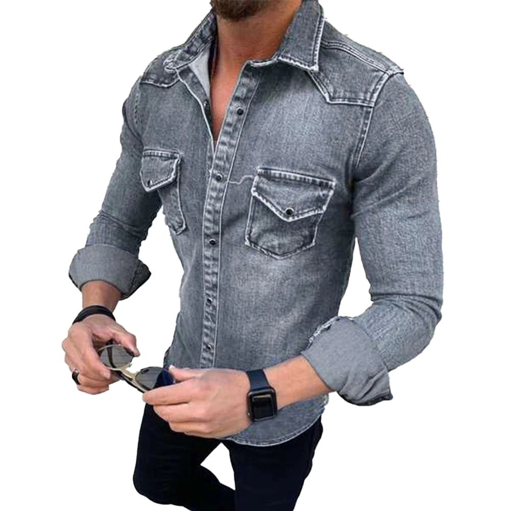 Autumn Spring Men's Denim Single Breasted Slim Fit Long Sleeve Chest Pocket Snap Shirts Casual Shirt Tops Clothes Man
Autumn Spring Men's Denim Single Breasted Slim Fit Long Sleeve Chest Pocket Snap Shirts Casual Shirt Tops Clothes Man