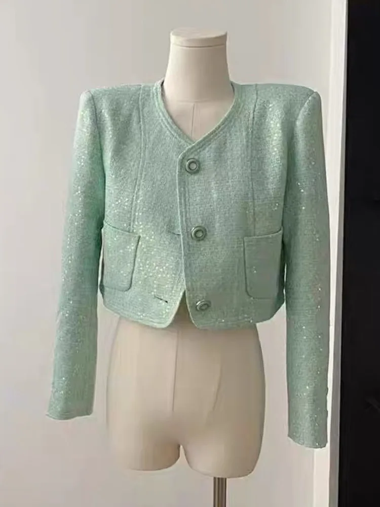 Женская твидовая куртка с блестками, маленькая приталенная куртка с блестками
Женская твидовая куртка с блестками, маленькая приталенная куртка с блестками