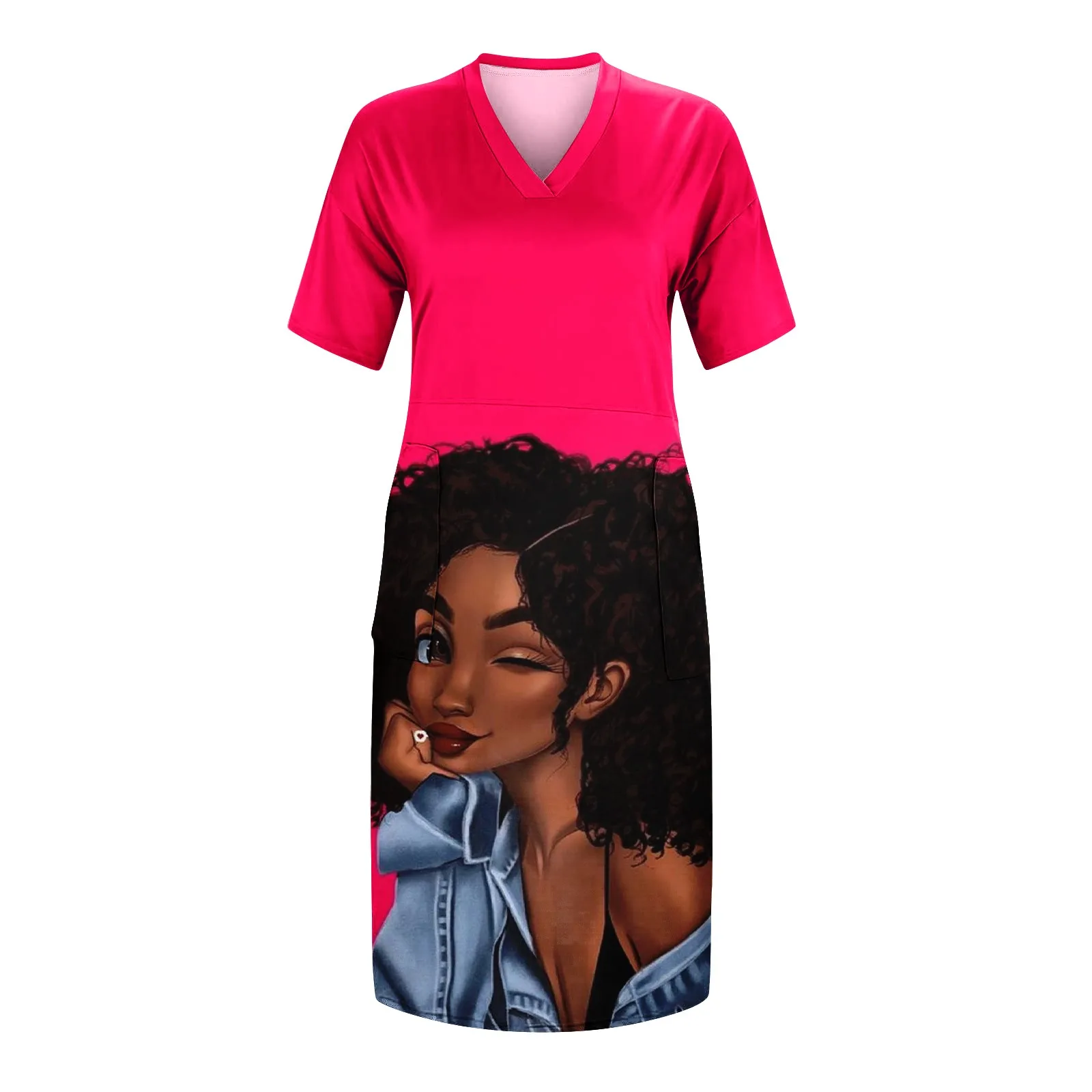 Женское платье с принтом, свободное богемное пляжное платье, платья-туника с рисунком, платье с V-образным вырезом и карманами 
Женское платье с принтом, свободное богемное пляжное платье, платья-туника с рисунком, платье с V-образным вырезом и карманами