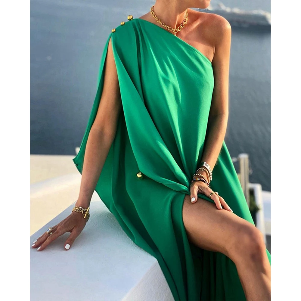 2023 Fashion Women Solid Button One Shoulder Maxi Dress Summer Femme Oversized Long Sleeve Long Dress Robe Outfits Clothing traf
2023 Fashion Women Solid Button One Shoulder Maxi Dress Summer Femme Oversized Long Sleeve Long Dress Robe Outfits Clothing traf