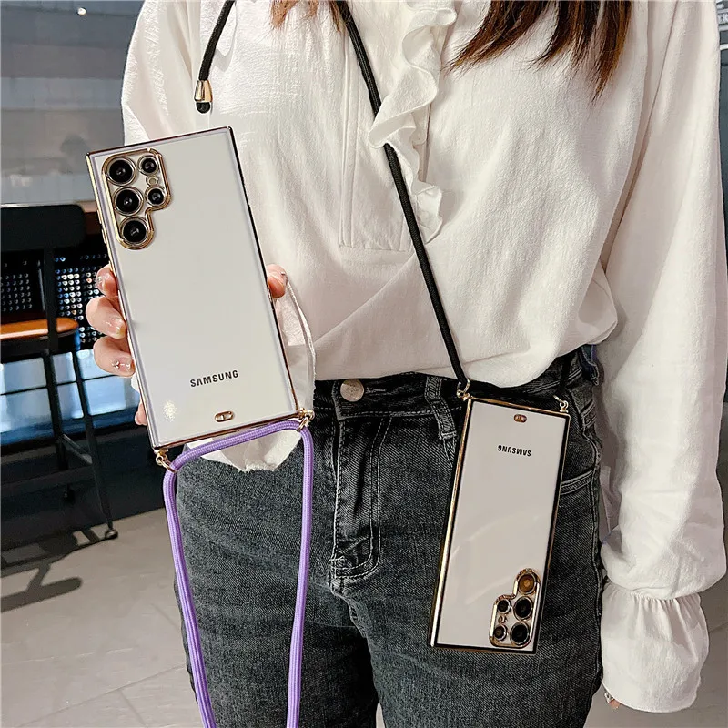 Lanyard Strap Cord Phone Case For Samsung S22 Ultra S21 Plus A53 A33 A52 6D Plating Necklace Soft Silicone Crossbody Rope Cover
Lanyard Strap Cord Phone Case For Samsung S22 Ultra S21 Plus A53 A33 A52 6D Plating Necklace Soft Silicone Crossbody Rope Cover