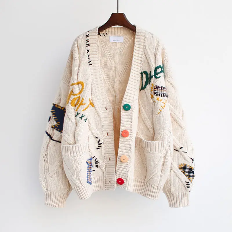 2022 Autumn Winter Women Cardigan Warm Knitted Sweater Jacket Pocket Embroidery Fashion Knit Cardigans Coat Lady Loose Sweaters
2022 Autumn Winter Women Cardigan Warm Knitted Sweater Jacket Pocket Embroidery Fashion Knit Cardigans Coat Lady Loose Sweaters