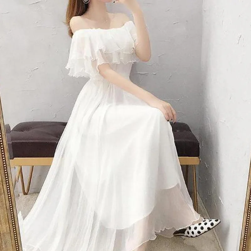 Elegant Fashion Slash Neck Off Shoulder Slender Dress Summer Chiffon Solid Color Cascading Ruffle Women's Party Dress Clothing
Elegant Fashion Slash Neck Off Shoulder Slender Dress Summer Chiffon Solid Color Cascading Ruffle Women's Party Dress Clothing