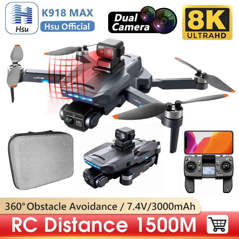 K918MAX GPS Drone 4K Professional HD Dual Camera Brushless 360 Obstacle Avoidance Foldable FPV Quadcopter RC Helicopter Toys
K918MAX GPS Drone 4K Professional HD Dual Camera Brushless 360 Obstacle Avoidance Foldable FPV Quadcopter RC Helicopter Toys