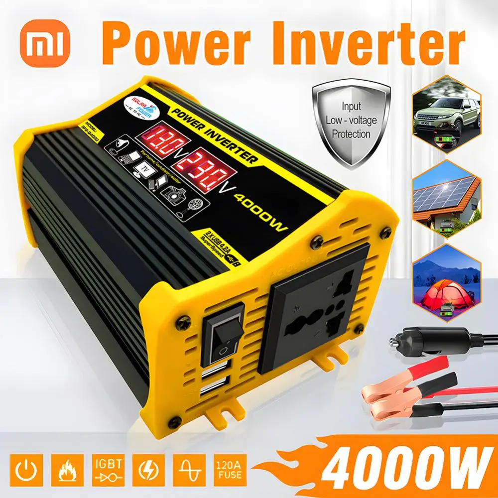 4000W Car Pure Sine Wave Power Inverter DC 12V to AC 220V Portable Power Bank Converter Solar Car Inverter Transformer
4000W Car Pure Sine Wave Power Inverter DC 12V to AC 220V Portable Power Bank Converter Solar Car Inverter Transformer