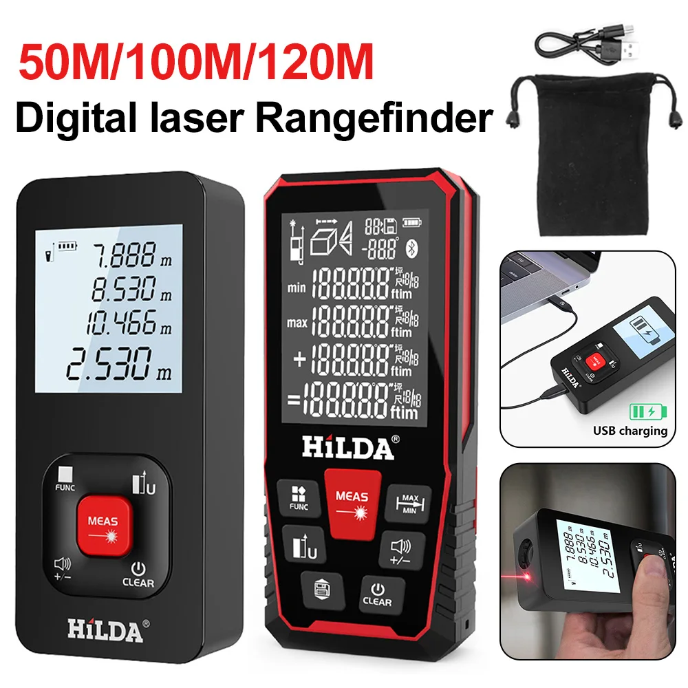 50/100/120M Laser Rangefinder Distance Meter Rangefinder Laser Tape Range Finder Switching Backlit LCD and Pythagorean Mode
50/100/120M Laser Rangefinder Distance Meter Rangefinder Laser Tape Range Finder Switching Backlit LCD and Pythagorean Mode