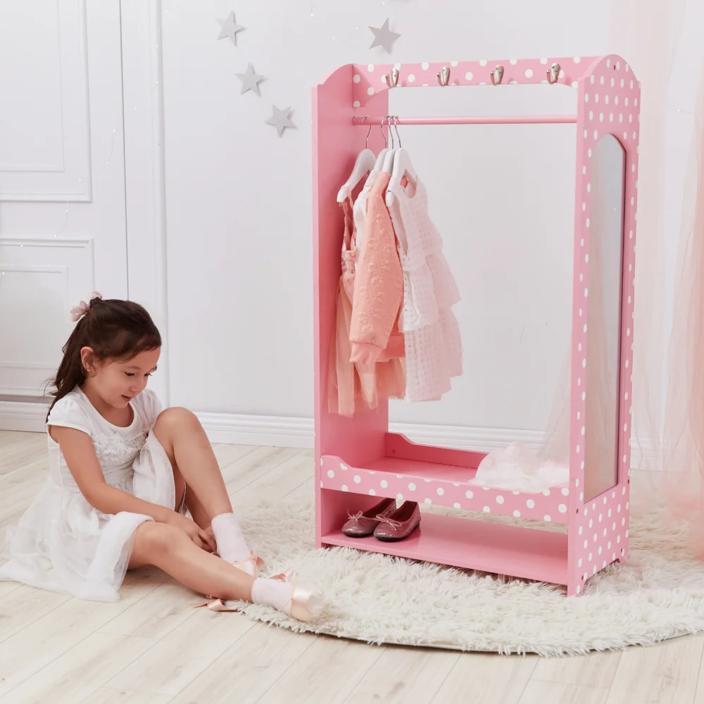 Clothing Wardrobe Storage Hangers Polka Dots Toy Clothing Rack with Storage, Pink
Clothing Wardrobe Storage Hangers Polka Dots Toy Clothing Rack with Storage, Pink