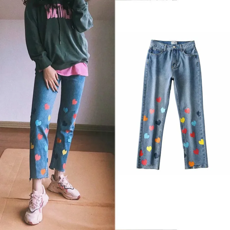 INS Rock Style Heart Printed Jeans Woman High Waist Ankle-Length Pencil Pants 2021 Women Blue Vintage Plus Size Denim Pants Jean
INS Rock Style Heart Printed Jeans Woman High Waist Ankle-Length Pencil Pants 2021 Women Blue Vintage Plus Size Denim Pants Jean