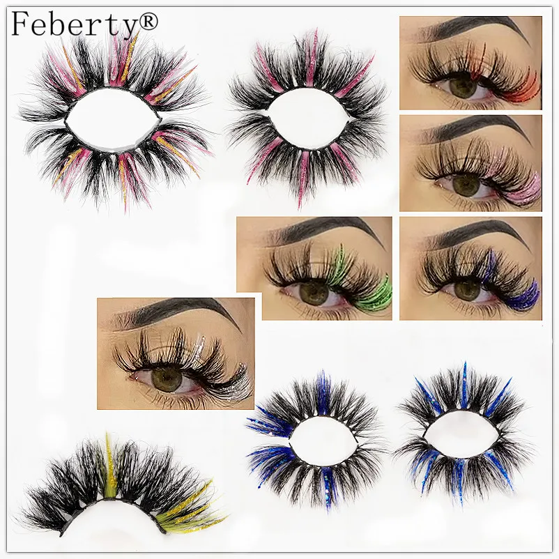 

Glitter Color Eyelashes Wholesale Resuable Mink Colored Lashes In Bulk Full Strip Fake Lash Vendor Popular Fluffy False Eyelash