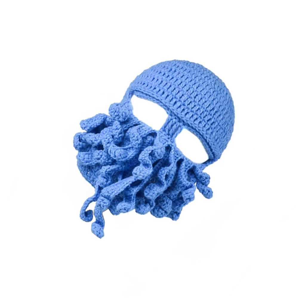 

Novelty Handmade Funny Octopus Hat Squid Knitted Head Mask Crochet Unisex Gift for Stage Performance (Blue)