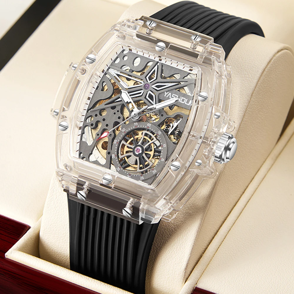 Luxury Top Brand Watch Men Full Automatic Mechanical Watches Male Tonneau Clock Silicone Strap Hollow Steampunk FOB Reloj Hombre
Luxury Top Brand Watch Men Full Automatic Mechanical Watches Male Tonneau Clock Silicone Strap Hollow Steampunk FOB Reloj Hombre