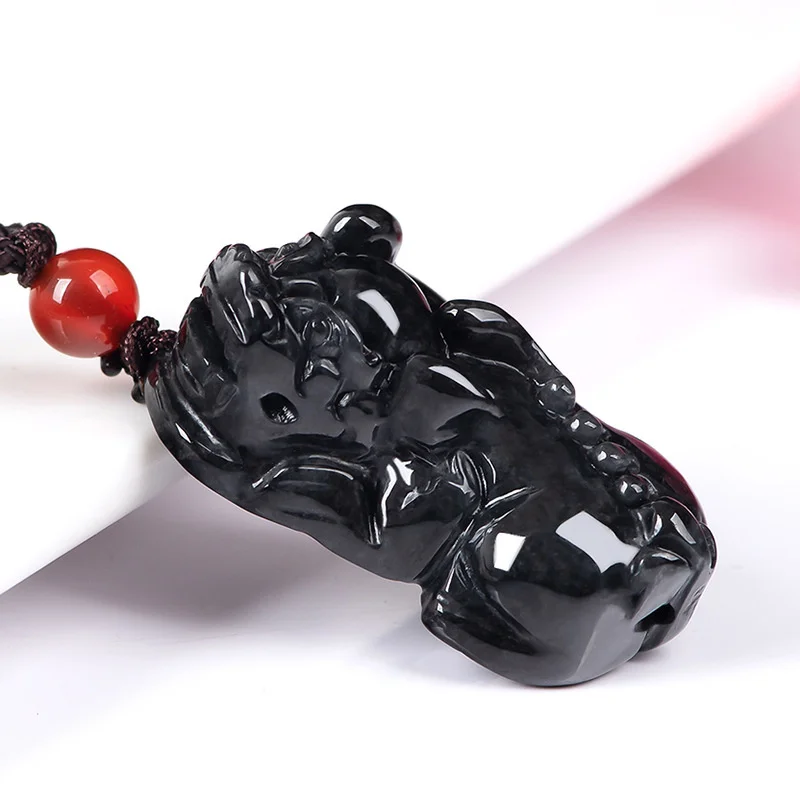 

Hot Selling Natural Hand-carve Jade Black pixiu necklace Pendant Fashion Jewelry accessories Men Women Luck Gifts Amulet