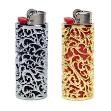 Retro Hollow Out Design Metal Lighter Case Cover Holder For BIC Standard Size Lighters Sleeve Type J6