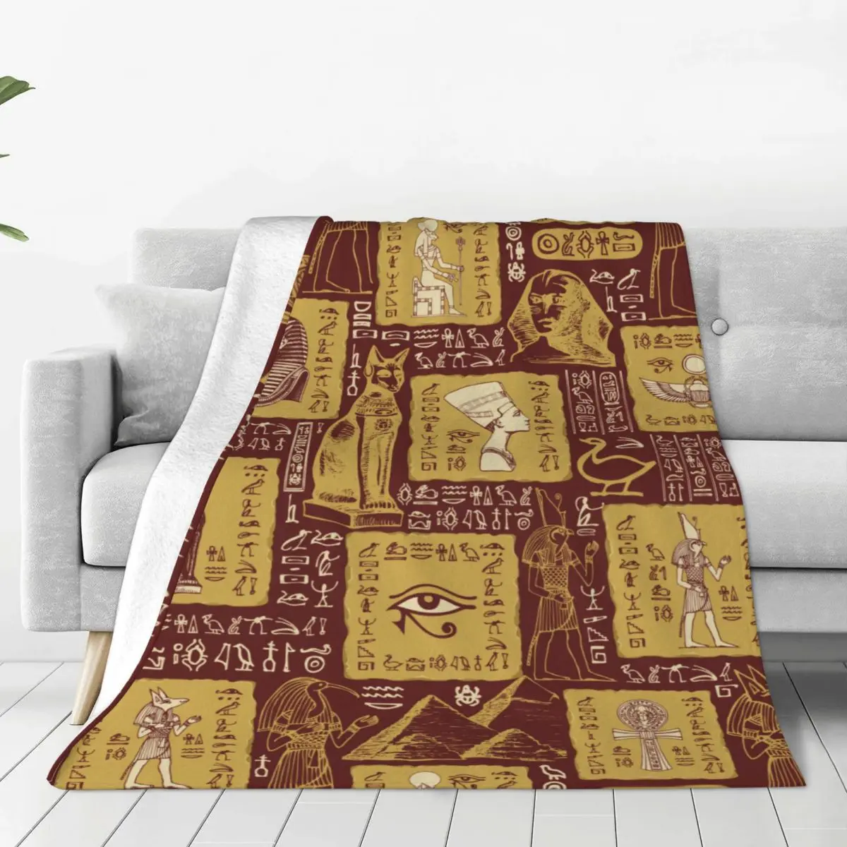 

Ancient Egypt Blankets Velvet Spring/Autumn Egyptian Hieroglyphs Multifunction Warm Throw Blanket for Sofa Office Bedspread