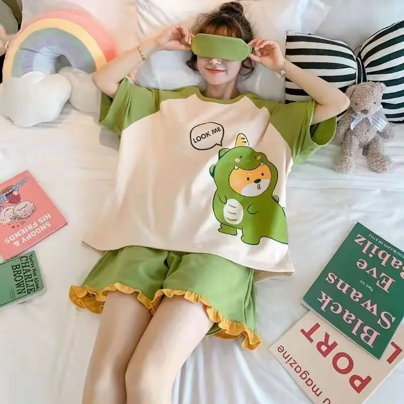 Short Sleeve Pajamas For Women Kawaii Pyjama Casual Tops Cute Dinosaur 3 Pieces Set Home Clothes Harajuku Cartoon Nightwear Suit
Short Sleeve Pajamas For Women Kawaii Pyjama Casual Tops Cute Dinosaur 3 Pieces Set Home Clothes Harajuku Cartoon Nightwear Suit