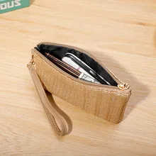 Womens Fashion Long Wallet Simple Straw Bag Coin Money Card Holder Organizer Purse Handbag Large Capacity Mobile Phone Pouch