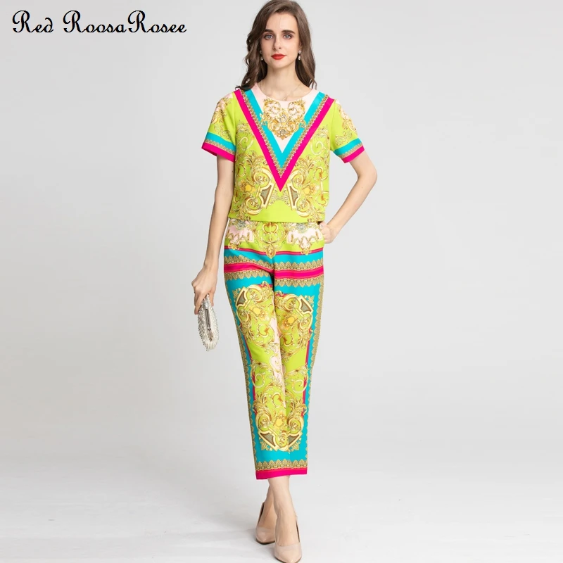Red RoosaRosee Yellow Floral Stripes Print O-neck Collar Short Sleeve Blouse Pencil Pants Causal Summer 2022 Women Suit Twinset
Red RoosaRosee Yellow Floral Stripes Print O-neck Collar Short Sleeve Blouse Pencil Pants Causal Summer 2022 Women Suit Twinset