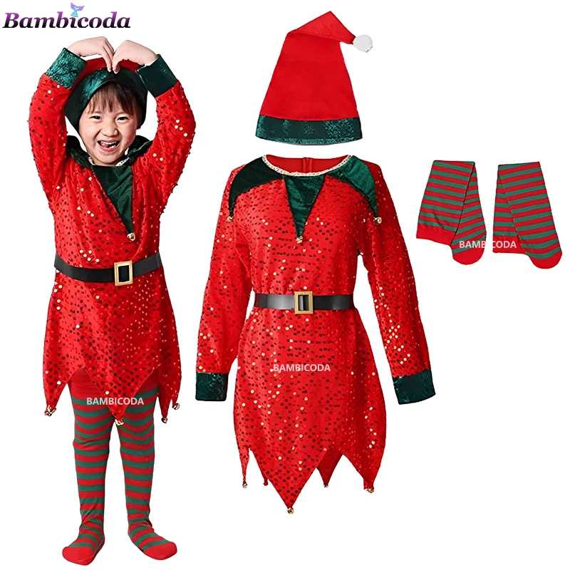 

2022 Рождественский костюм Elf для девочек и мальчиков, праздничный Санта-Клаус для девочек, новогодняя Детская одежда, нарядное платье, платье для рождевечерние