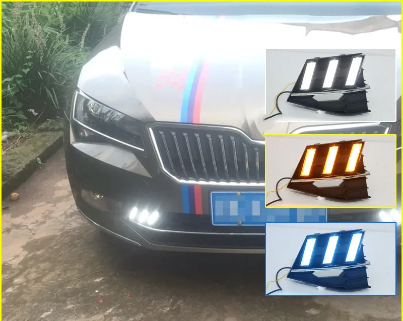 Car Led DRL Daytime Running Light for Skoda Superb 16-18 with Yellow Turn Signal and Blue Night Mode
Car Led DRL Daytime Running Light for Skoda Superb 16-18 with Yellow Turn Signal and Blue Night Mode