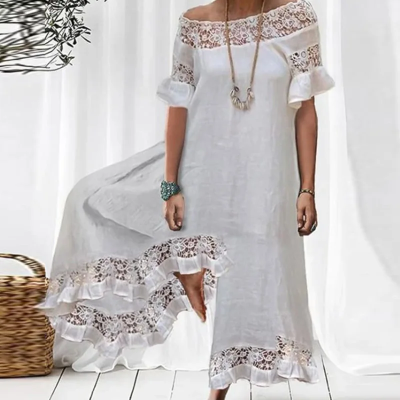 Summer Fashion Lace Cotton Linen Women Jumpsuit Casual Loose Slash Neck Ruffle Romper Fashion Patchwork Solid Wide Leg Playsuits 
Summer Fashion Lace Cotton Linen Women Jumpsuit Casual Loose Slash Neck Ruffle Romper Fashion Patchwork Solid Wide Leg Playsuits