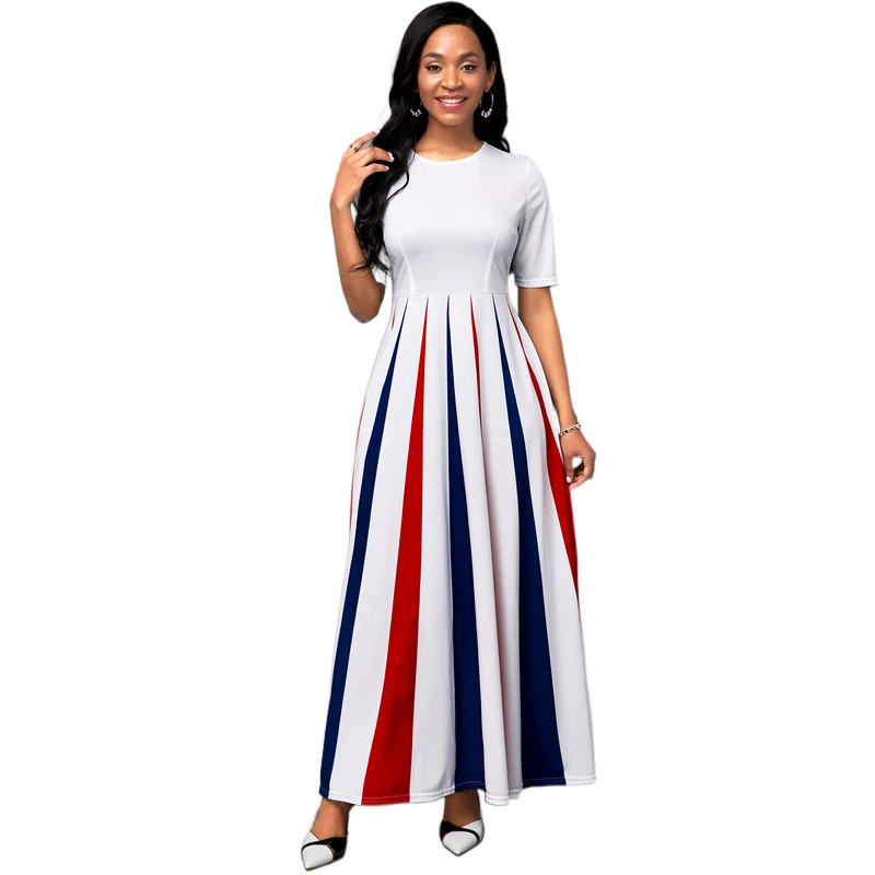 Women Striped Print Patchwork Long Dress Summer Casual Short Sleeve Round Neck High Waist Robe A-Line Maxi Vestidos Femininos
Women Striped Print Patchwork Long Dress Summer Casual Short Sleeve Round Neck High Waist Robe A-Line Maxi Vestidos Femininos