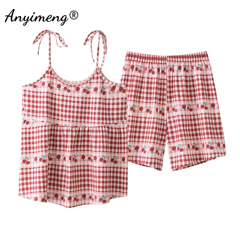 New Fashion Summer Soft Cotton Women Pajamas Red Spaghetti Strap Short Pants Leisure Sleepwear Kawaii Homesuit for Young Girls
New Fashion Summer Soft Cotton Women Pajamas Red Spaghetti Strap Short Pants Leisure Sleepwear Kawaii Homesuit for Young Girls