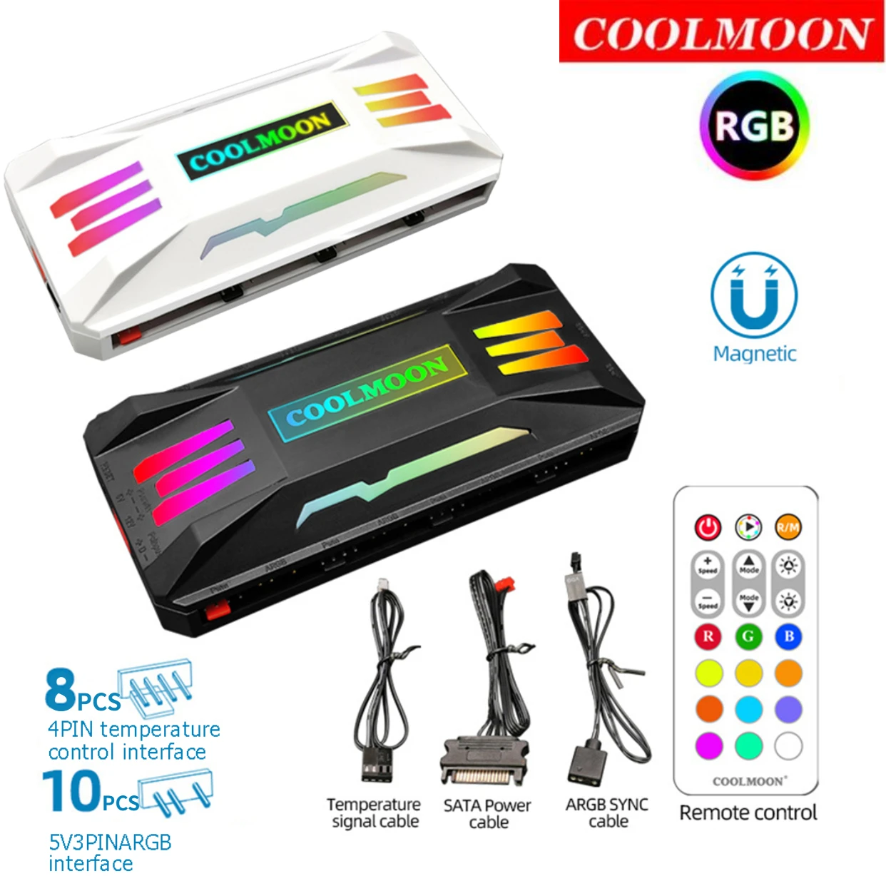 

COOLMOON RGB Controller 4Pin PWM 5V 3Pin ARGB Cooling Fan Smart Intelligent Remote Control for PC Case Chassis Radiator