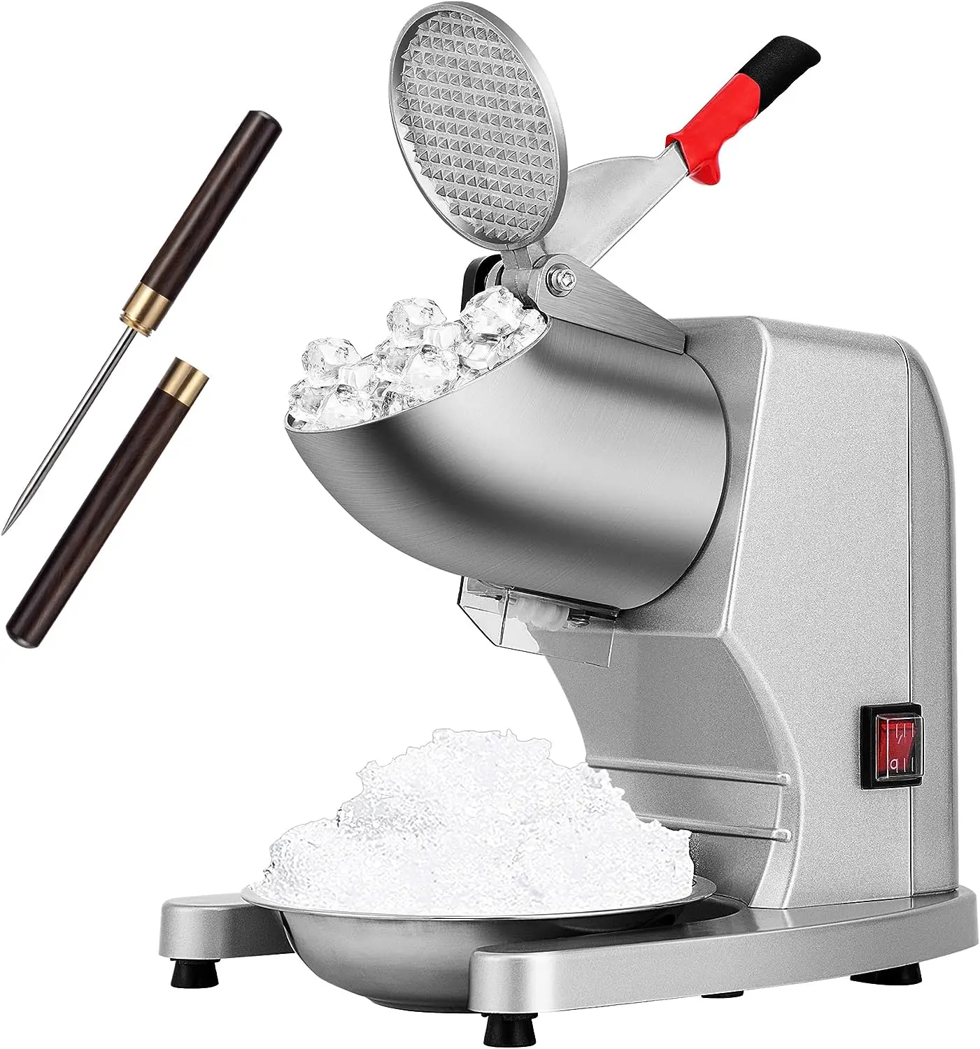 Inch Height Dual Blades Ice Crusher Shaver Snow Cone Maker Machine Silver 143lbs/hr with Ice Pick for Home and Commercial Use
Inch Height Dual Blades Ice Crusher Shaver Snow Cone Maker Machine Silver 143lbs/hr with Ice Pick for Home and Commercial Use