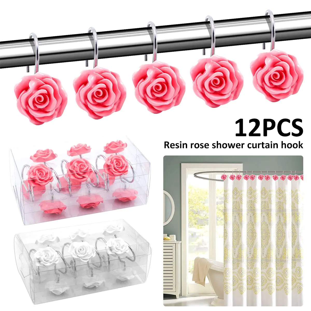 12 Pcs Shower Curtain Hooks Anti Rust Shower Curtain Hooks Resin Rose Flower Shower Hooks Home Fashion Decorative Hooks Rings
12 Pcs Shower Curtain Hooks Anti Rust Shower Curtain Hooks Resin Rose Flower Shower Hooks Home Fashion Decorative Hooks Rings