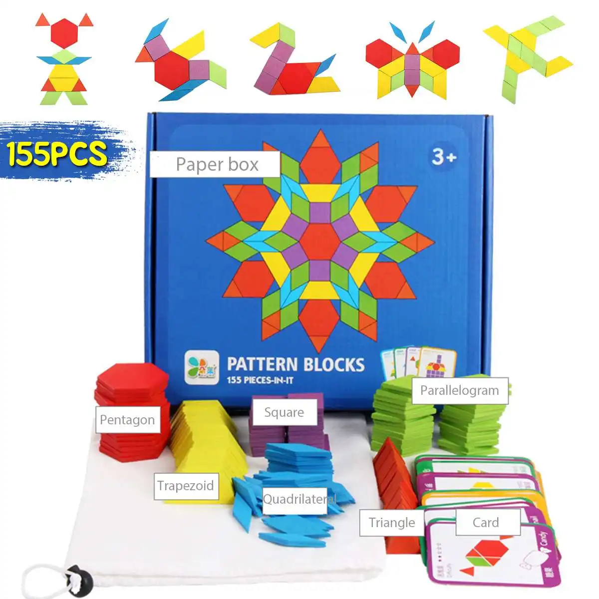 155Pcs 3D Puzzles Geometric Shape Tangram Jigsaw Puzzle Kids Wood Toy Baby Montessori Educational Toys for Children
155Pcs 3D Puzzles Geometric Shape Tangram Jigsaw Puzzle Kids Wood Toy Baby Montessori Educational Toys for Children
