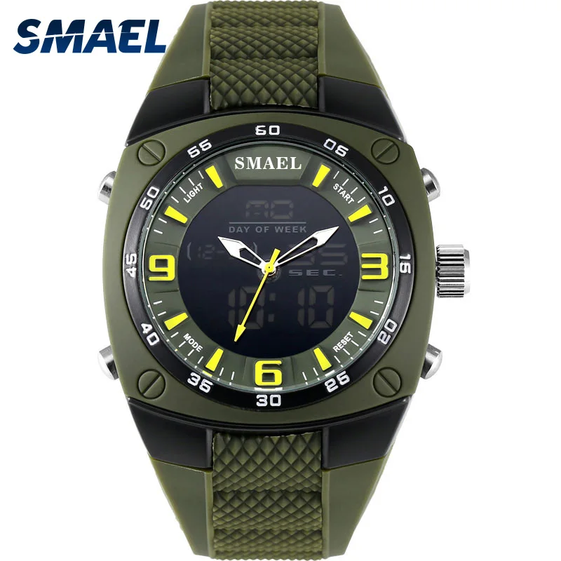 

SMAEL Men Watches Military Alloy Big Dial Sport Watch Waterproof Digital Quartz Watch 1008 Men's Wristwatch Clock Men Army Green