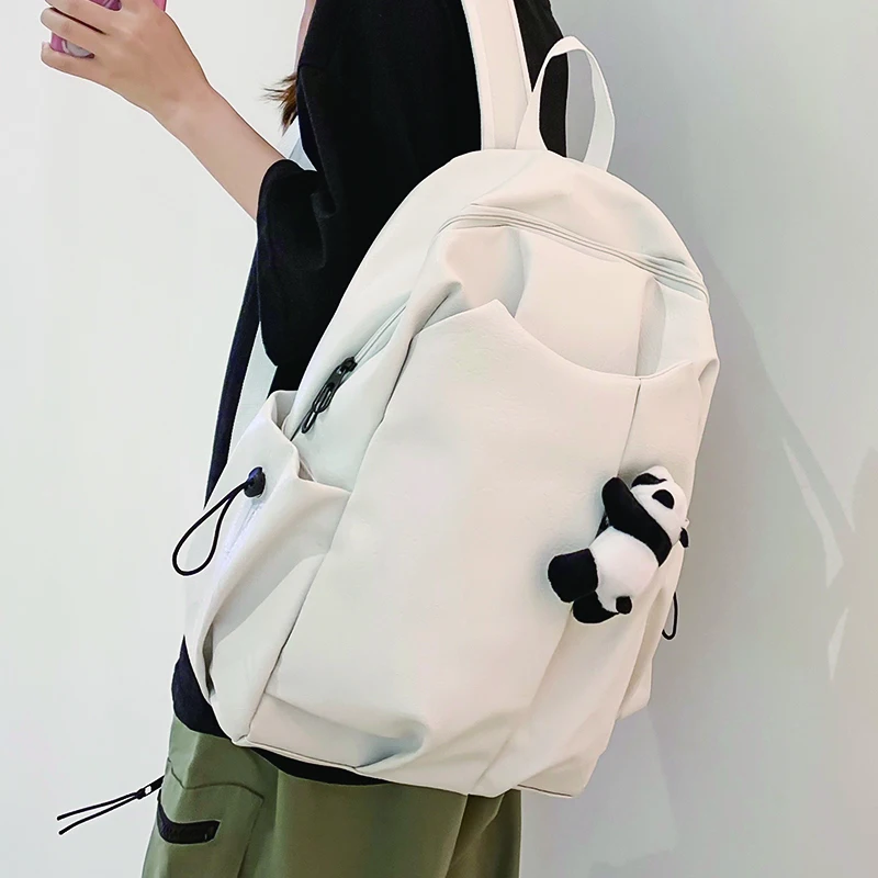 

Белые рюкзаки из искусственной кожи для девочек-подростков, однотонная школьная сумка, дорожный ранец для студентов, Вместительная женская сумка для книг