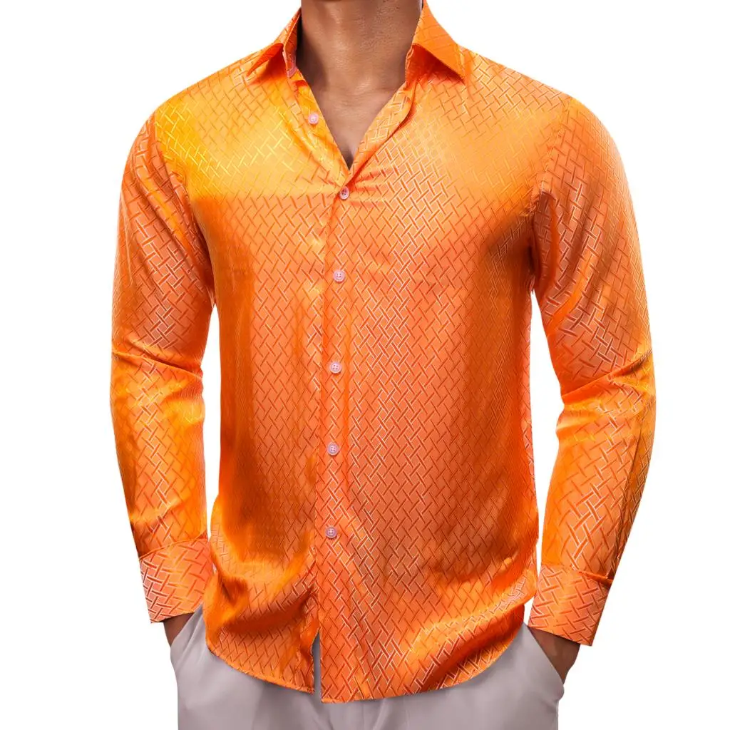 Luxury Shirts for Men Silk Satin Orange Plaid Long Sleeve Slim Fit Male Blouses Trun Down Collar Tops Breathable Clothing
Luxury Shirts for Men Silk Satin Orange Plaid Long Sleeve Slim Fit Male Blouses Trun Down Collar Tops Breathable Clothing