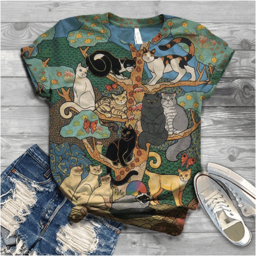 Vintage Women's T Shirt Cartoon Kitten Harajuku Clothes Casual Short Sleeve Tees Summer Cotton Pullover Loose Streetwear
Vintage Women's T Shirt Cartoon Kitten Harajuku Clothes Casual Short Sleeve Tees Summer Cotton Pullover Loose Streetwear