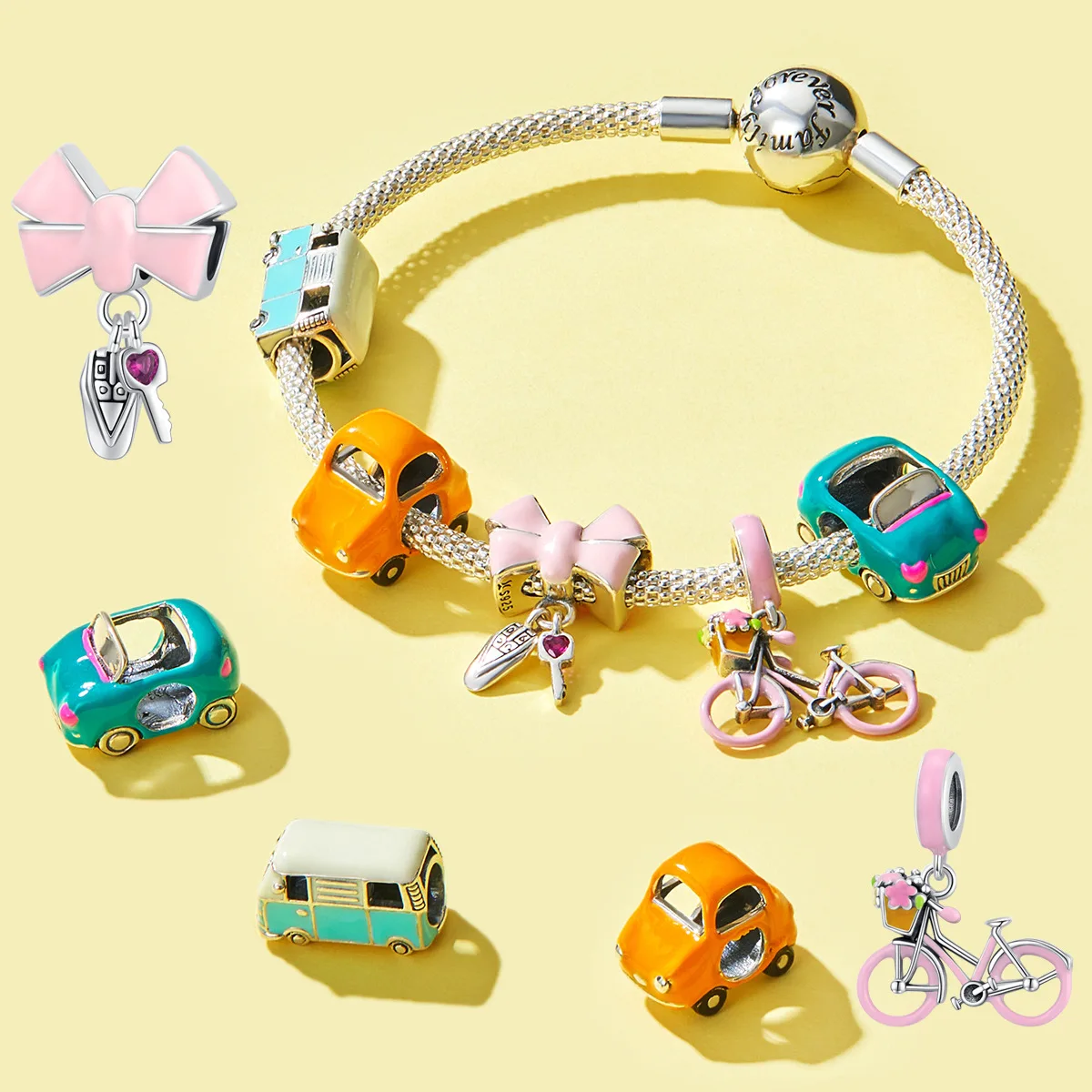 Original Cartoon Vehicle Series DIY Beaded Pink Girl Bicycle S925 Silver Spacer Beads Accessories Charms for Bracelet Making
Original Cartoon Vehicle Series DIY Beaded Pink Girl Bicycle S925 Silver Spacer Beads Accessories Charms for Bracelet Making