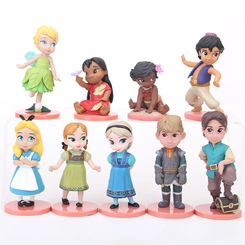 

9pcs/set Disney Princess Frozen Elsa Anna Moana Tinker Bell Action Figure Toys Girl Birthday Gifts PVC Model Princess Alice