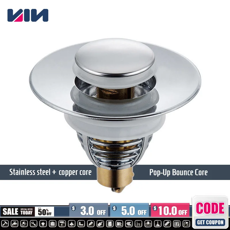 Stainless Steel Copper Core Pop-Up Bounce Core Basin Drain Filter Hair Catcher Deodorant Bath Stopper Kitchen Bathroom Tool
Stainless Steel Copper Core Pop-Up Bounce Core Basin Drain Filter Hair Catcher Deodorant Bath Stopper Kitchen Bathroom Tool