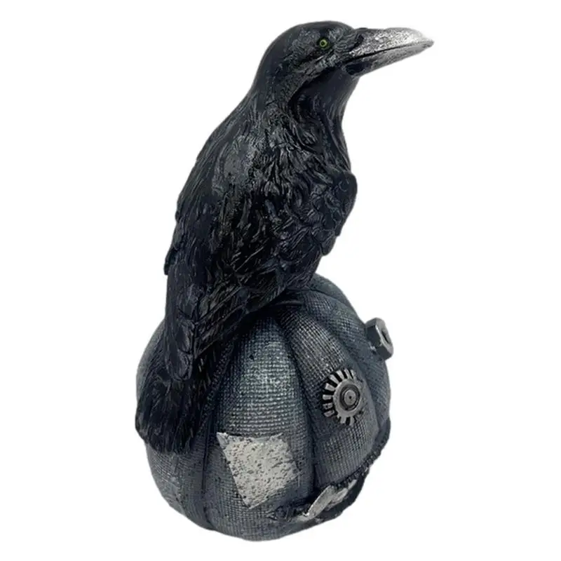 

Halloween Black Crow Decoration Fake Bird Animal Scary Figurines Resin Crow Sculpture Waterproof Pumpkin Ghost Table Ornaments
