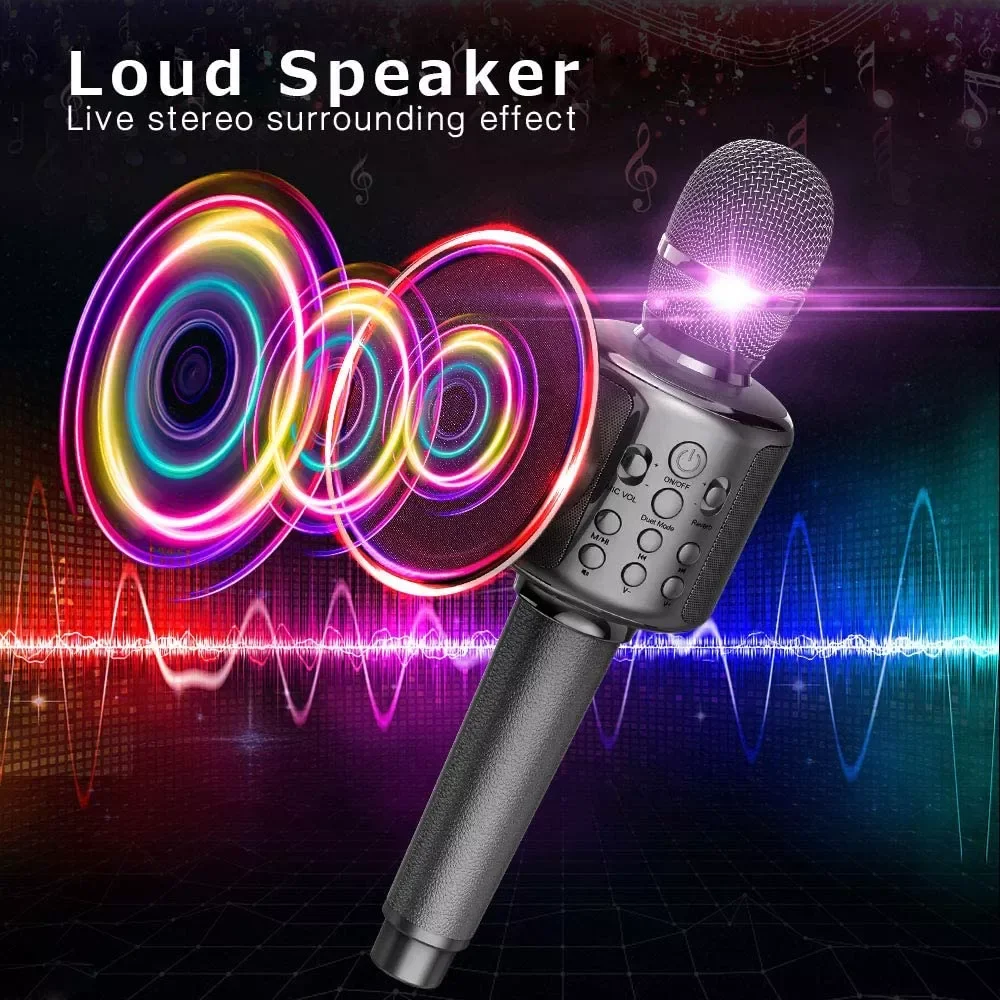 2023 Karaoke Microphone Wireless Singing Machine with Bluetooth Speaker for Cell Phone/PC, Portable Handheld Mic Speaker audifon
2023 Karaoke Microphone Wireless Singing Machine with Bluetooth Speaker for Cell Phone/PC, Portable Handheld Mic Speaker audifon